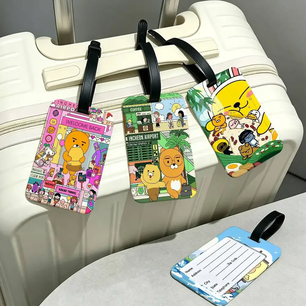 étiquette de bagage en pvc imperméable cartoon cute k-kakaos lovely friends avec carte d'informations, étiquette d'identification anti-perte pour sac à dos scolaire