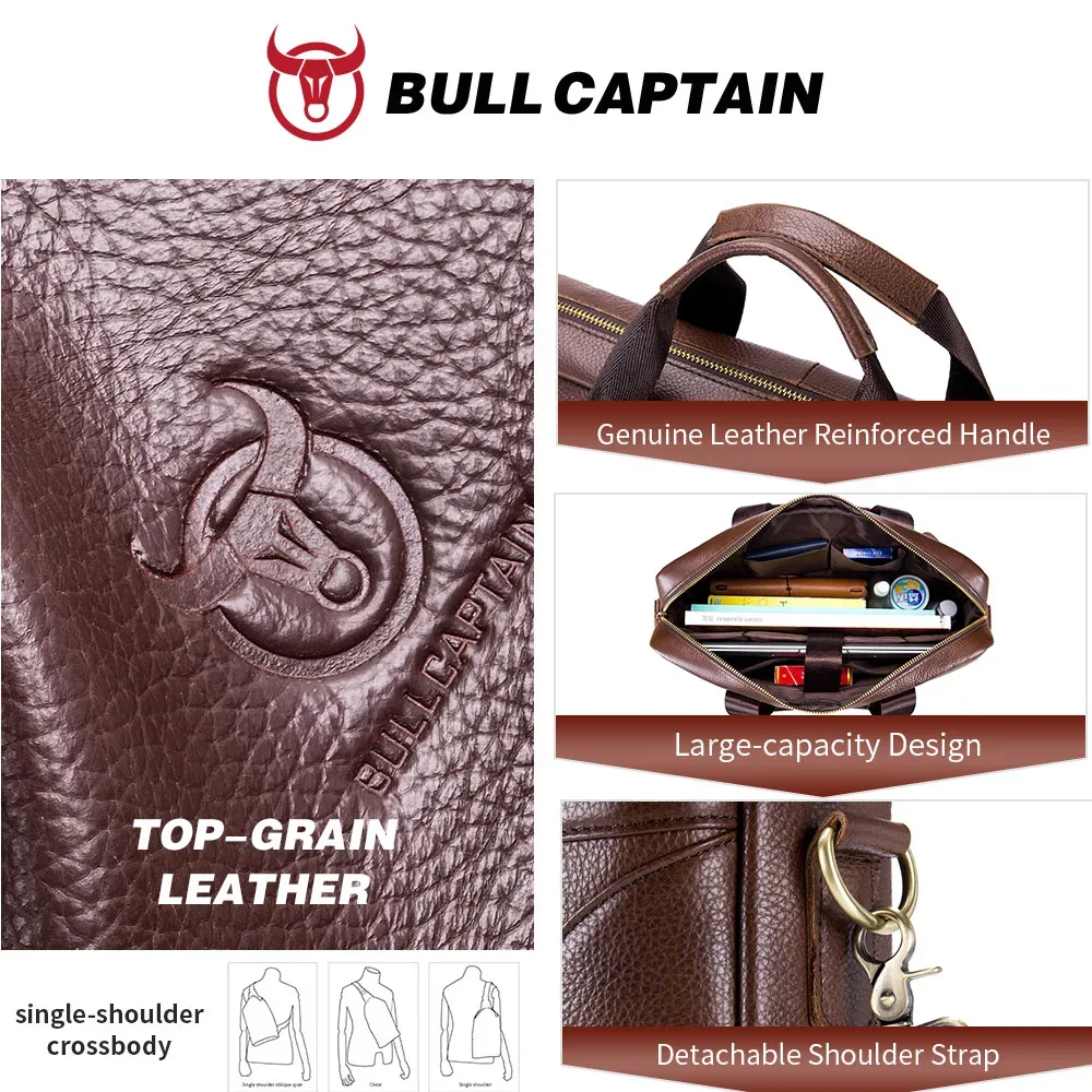 bullcaptain sac à main pour homme, marque célèbre, sac à bandoulière en cuir, sac de messager, sac de bureau, sac pour ordinateur portable 14 pouces, haute qualité