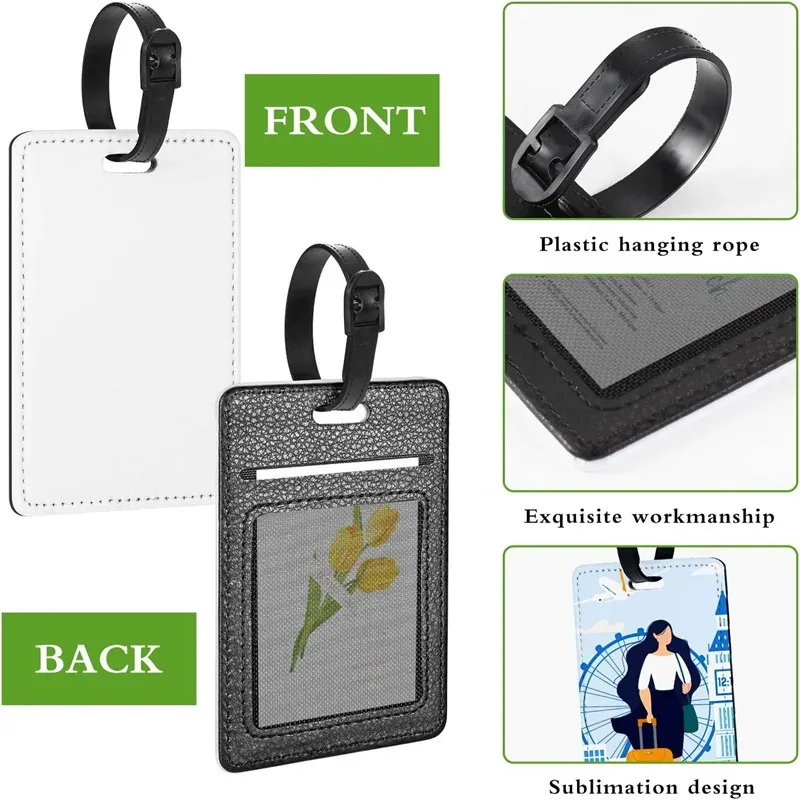 étiquettes de bagage en cuir pu avec image personnalisée, étiquettes d'identification étanches pour photos personnalisées, voyage d'affaires, passe d'embarquement en cuir haut de gamme