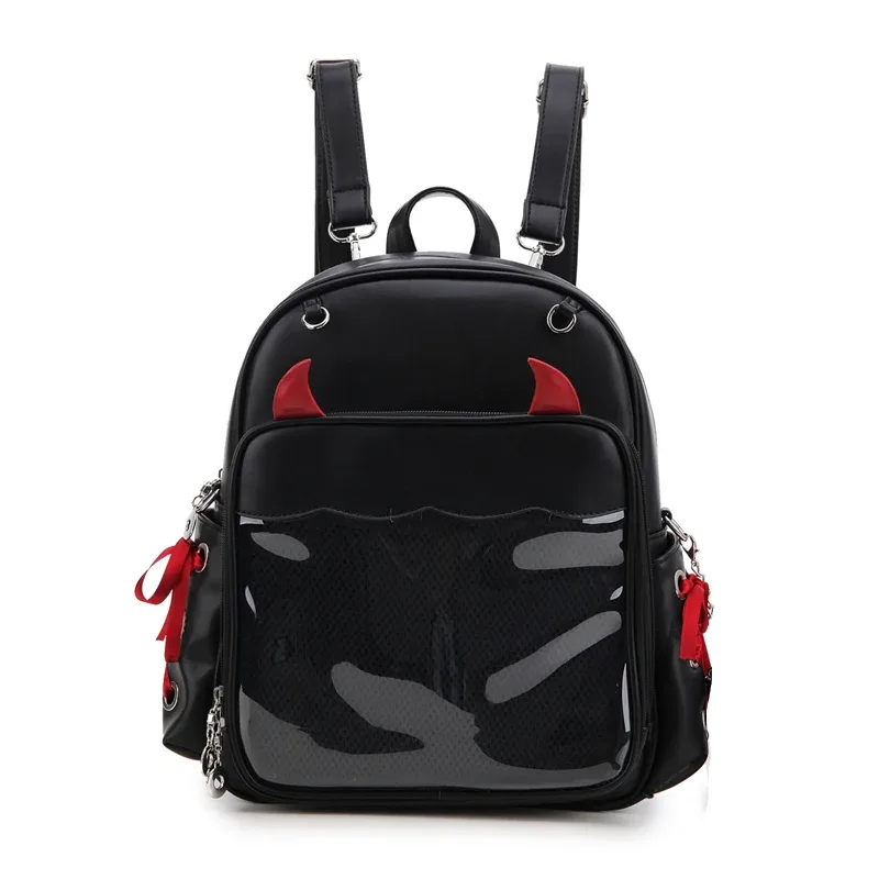 sac à dos gothique ita de grande capacité avec poche transparente pour femme, présentoir d'insigne, punk, de jour, cosplay, 3 voies
