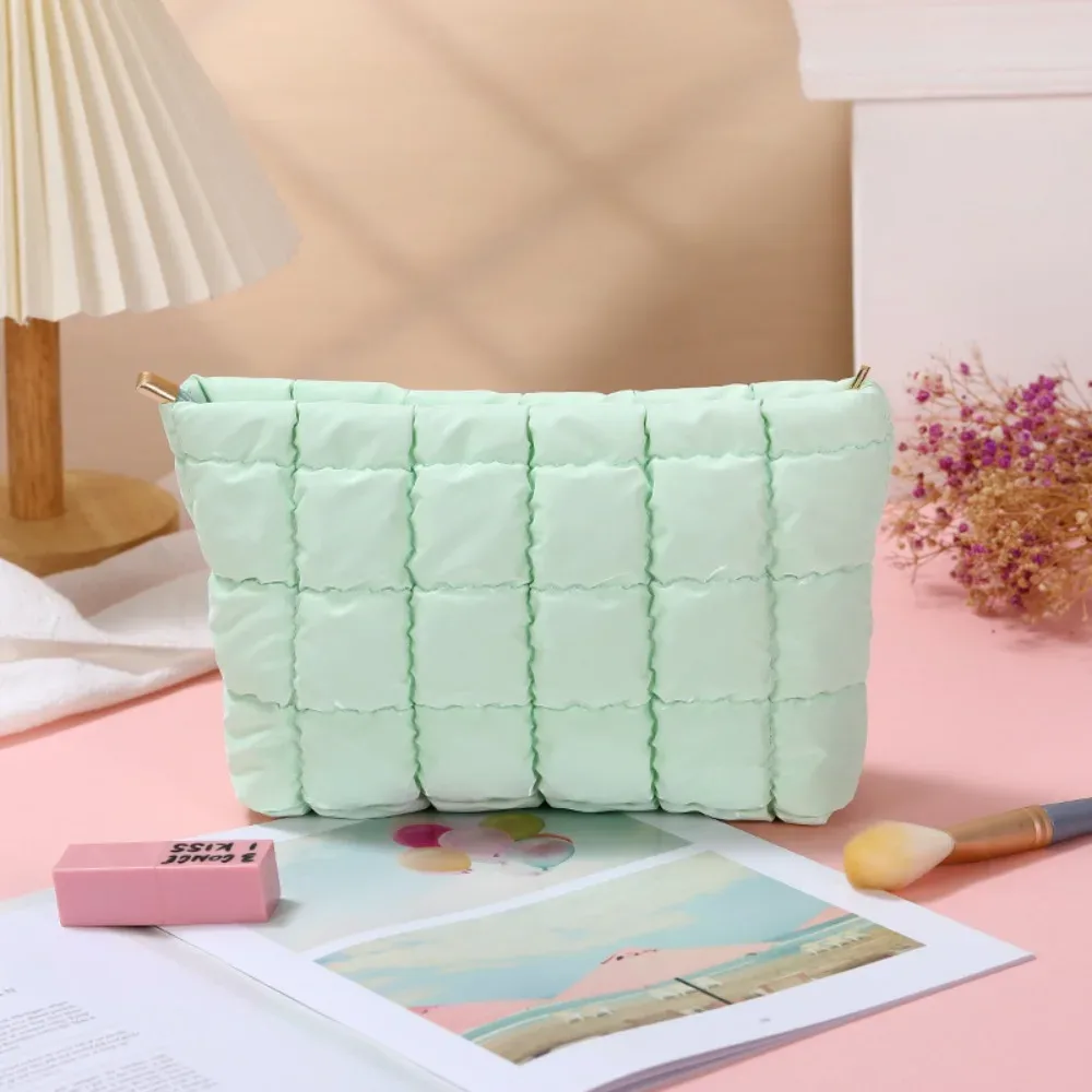 sac à main cosmétique en coton à bulles simple pour femmes, organisateur de voyage, pochette de maquillage pour rouges à lèvres, sac à fermeture éclair de grande capacité pour filles