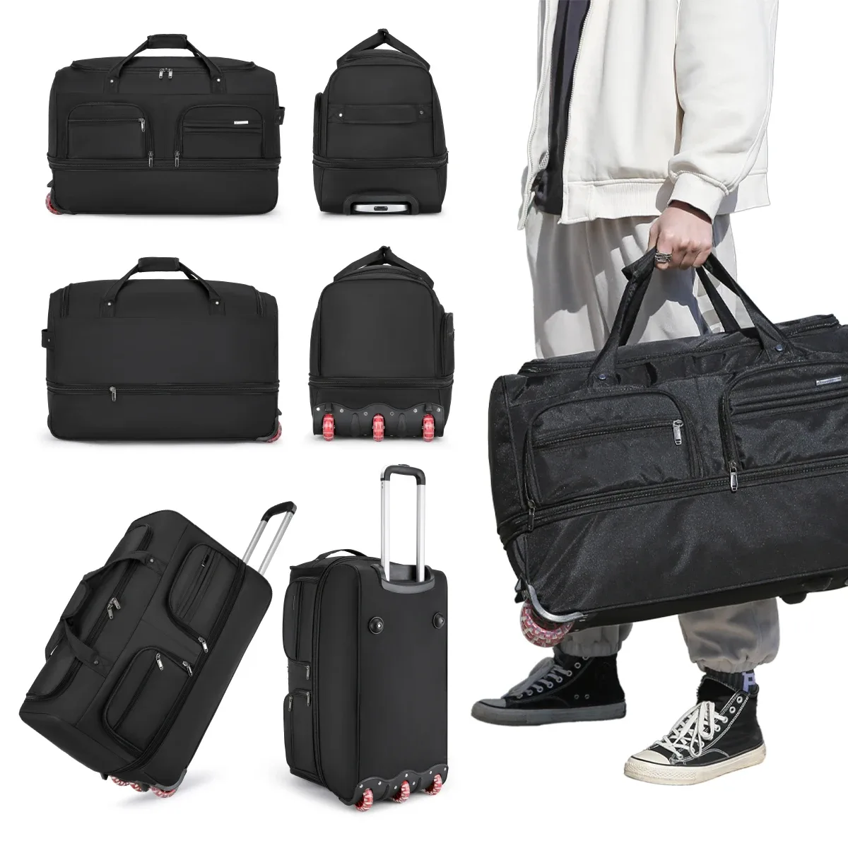 sac de voyage pliable pour bagages enregistrés, avec poignée, sac de rangement à roulettes, sac de voyage pour hommes, grande capacité.