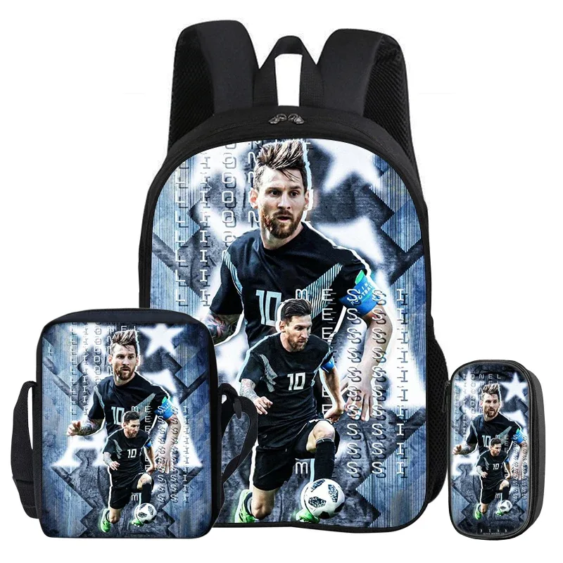 sac à dos pour enfants, ensemble de 3 pièces, sac à dos football star, meilleur cadeau, sac à bandoulière pour étudiants, sacs à crayons, sac à livres m-messis