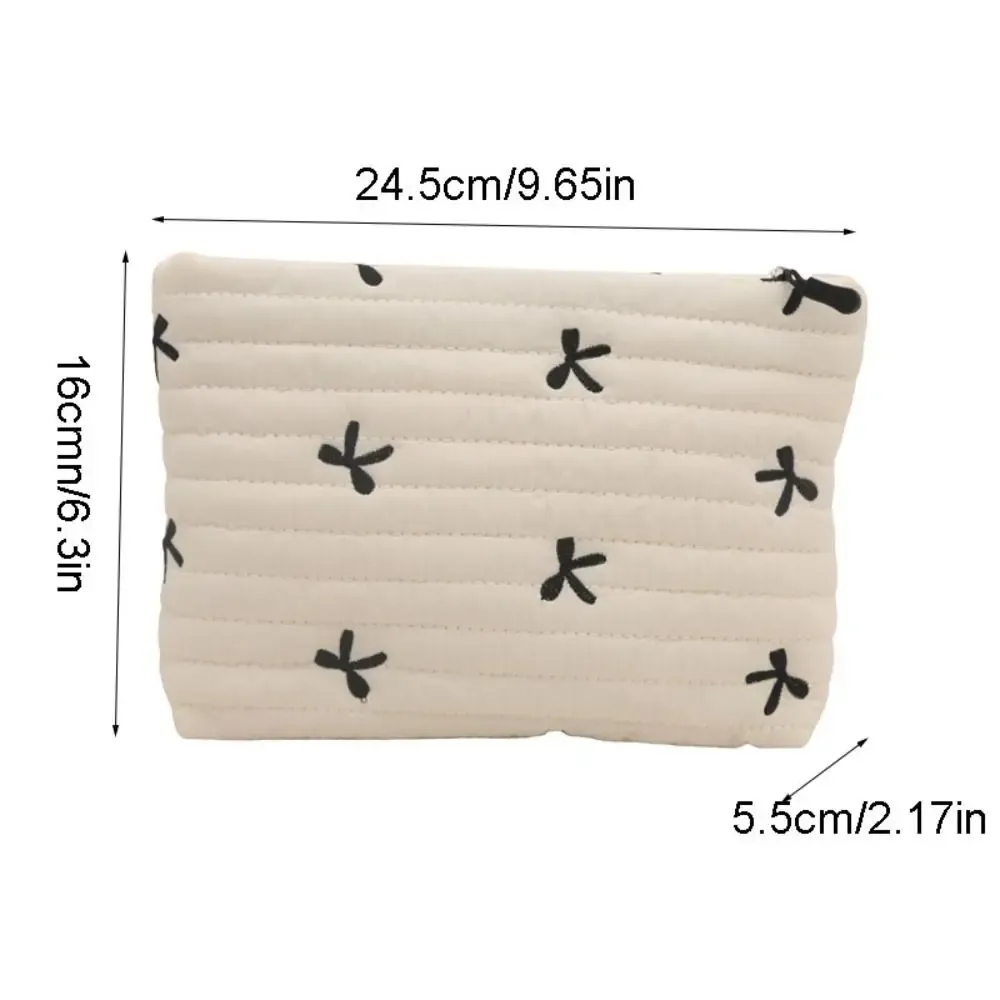 sac à cosmétiques brodé avec nœud, sac de toilette multifonctionnel de grande capacité avec fermeture éclair, sac de rangement pour serviettes hygiéniques en polyester pour femmes