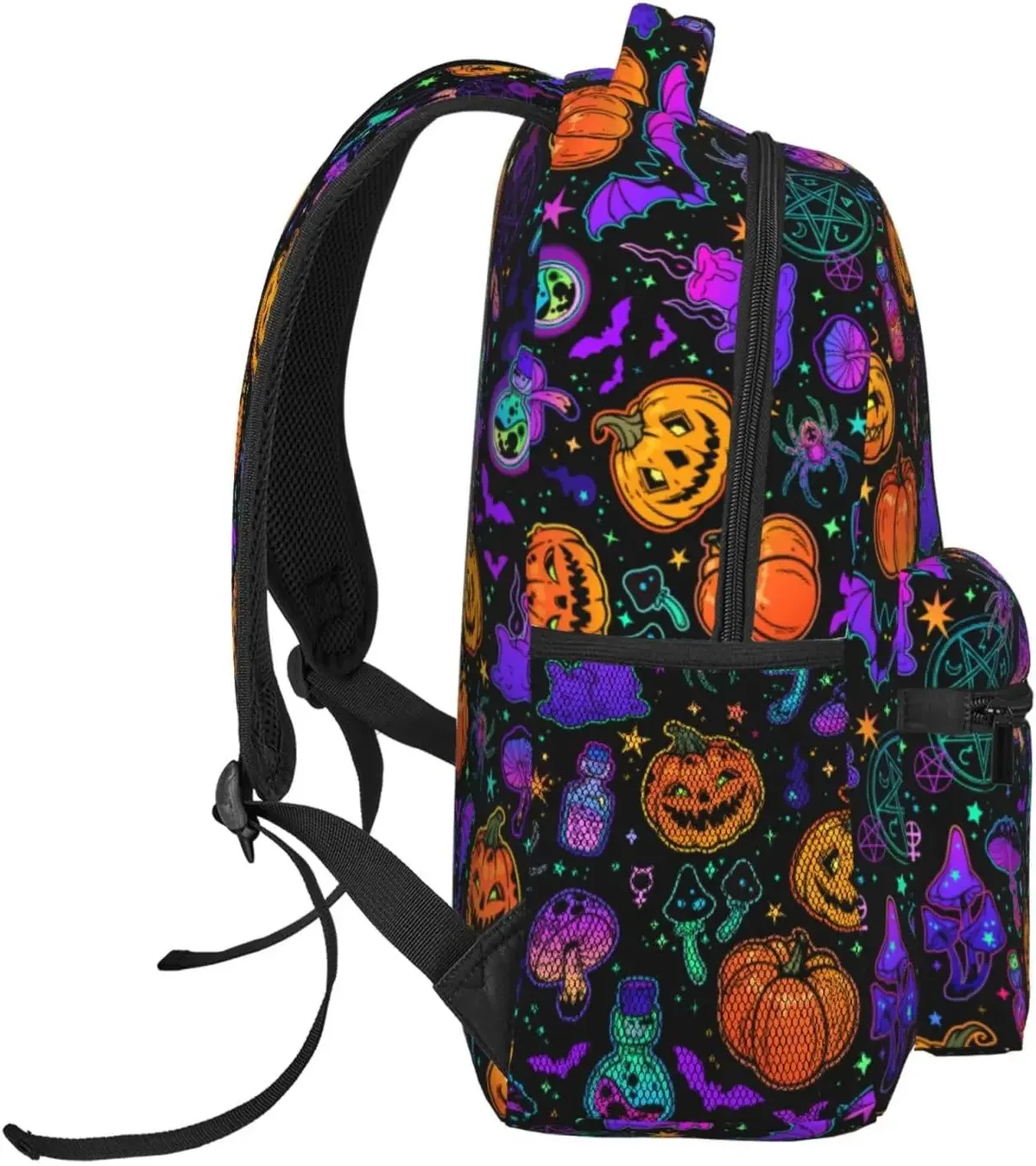 sac à dos léger pour ordinateur portable pour hommes et femmes, cartable universitaire, sac à dos décontracté, sac de voyage, citrouilles d'halloween et éléments magiques