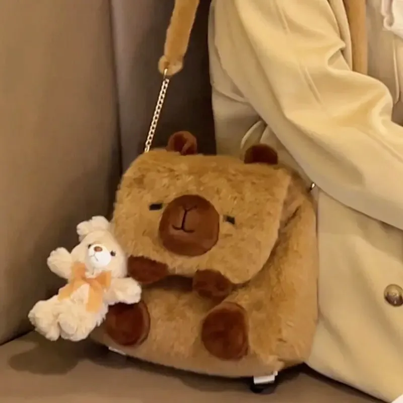dessin animé mignon grande capacité kawaii capybara en peluche sac à dos cartable étudiant femmes sac à bandoulière sac à bandoulière sac à main sacs à main