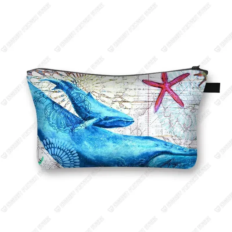 trousse à cosmétiques imprimée poulpe/tortue de mer/hippocampe, trousse de maquillage de voyage pour dames et filles