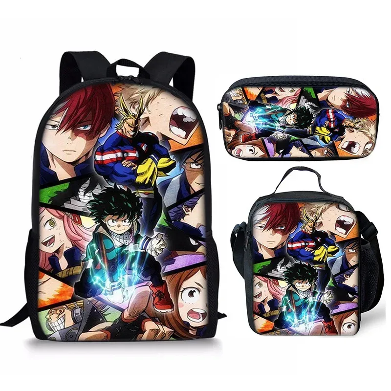 sac à dos my hero academy, ensemble de trois pièces, sac à bandoulière my hero academy, trousse à crayons