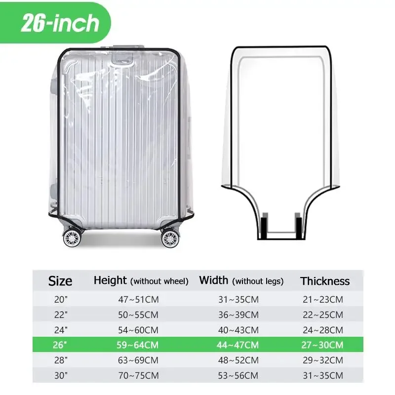 housse de bagage transparente de voyage, imperméable et anti-poussière, en pvc, résistante à l'usure, convient aux valises de 20 à 30 pouces