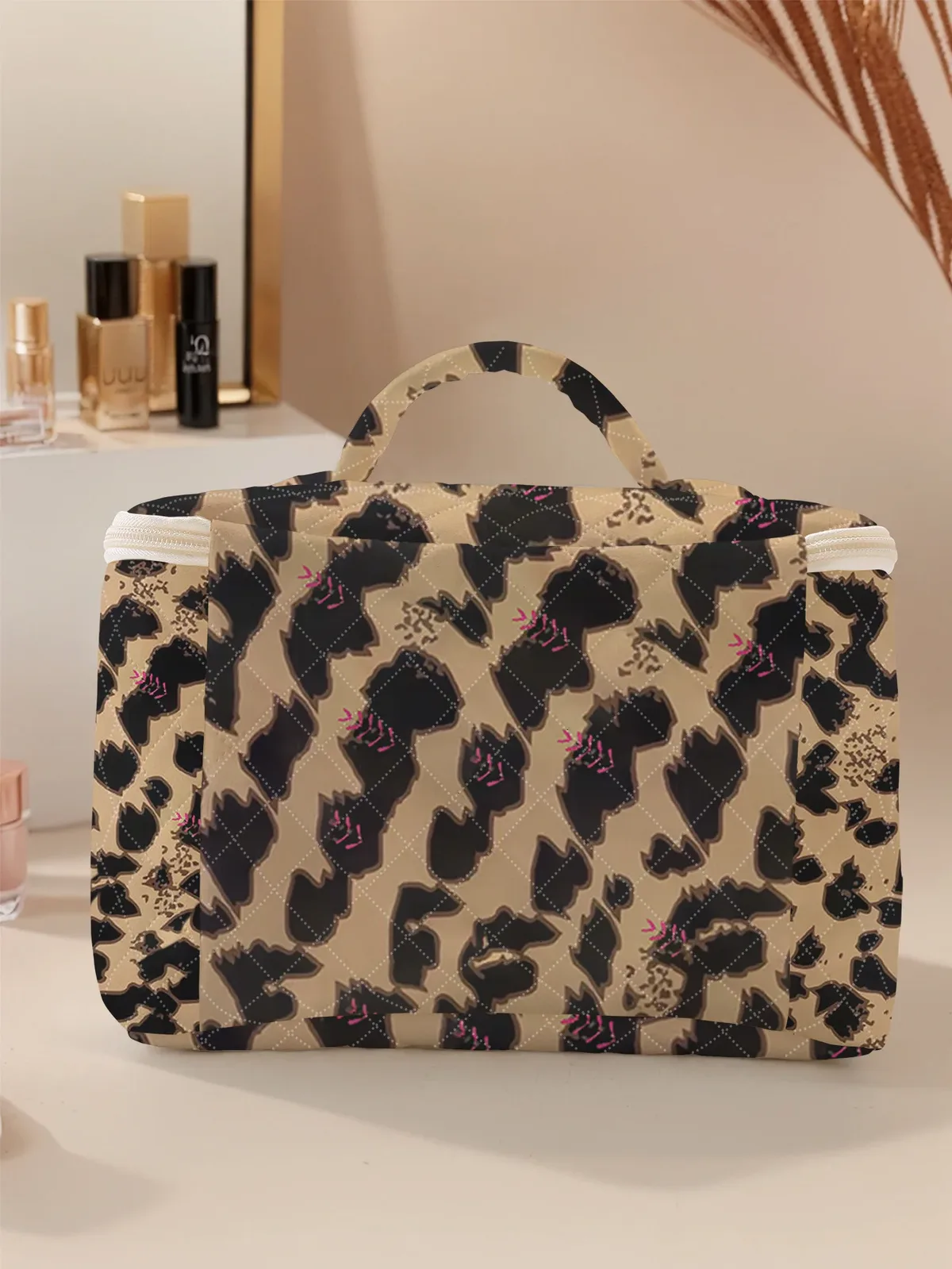 organisateur voyage polyester motif tigre léopard fleurs cube sac cosmétiques grande capacité transport cosmétiques