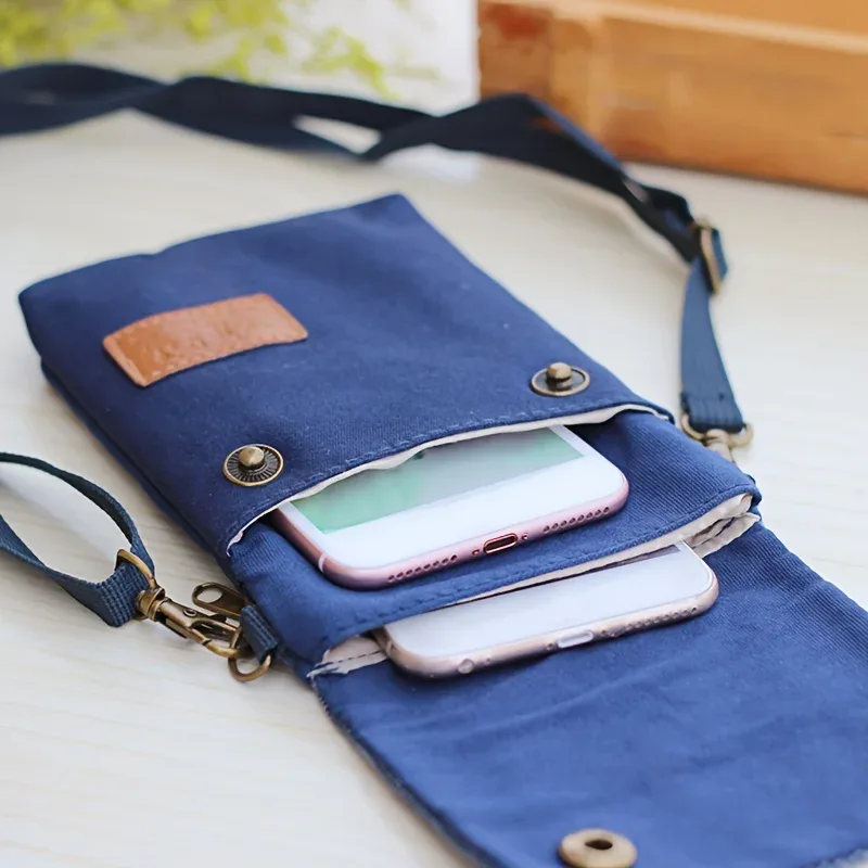 sac à bandoulière en toile de couleur unie pour téléphone portable, sac en tissu simple pour femmes, sacoche à la mode, porte-monnaie à bandoulière
