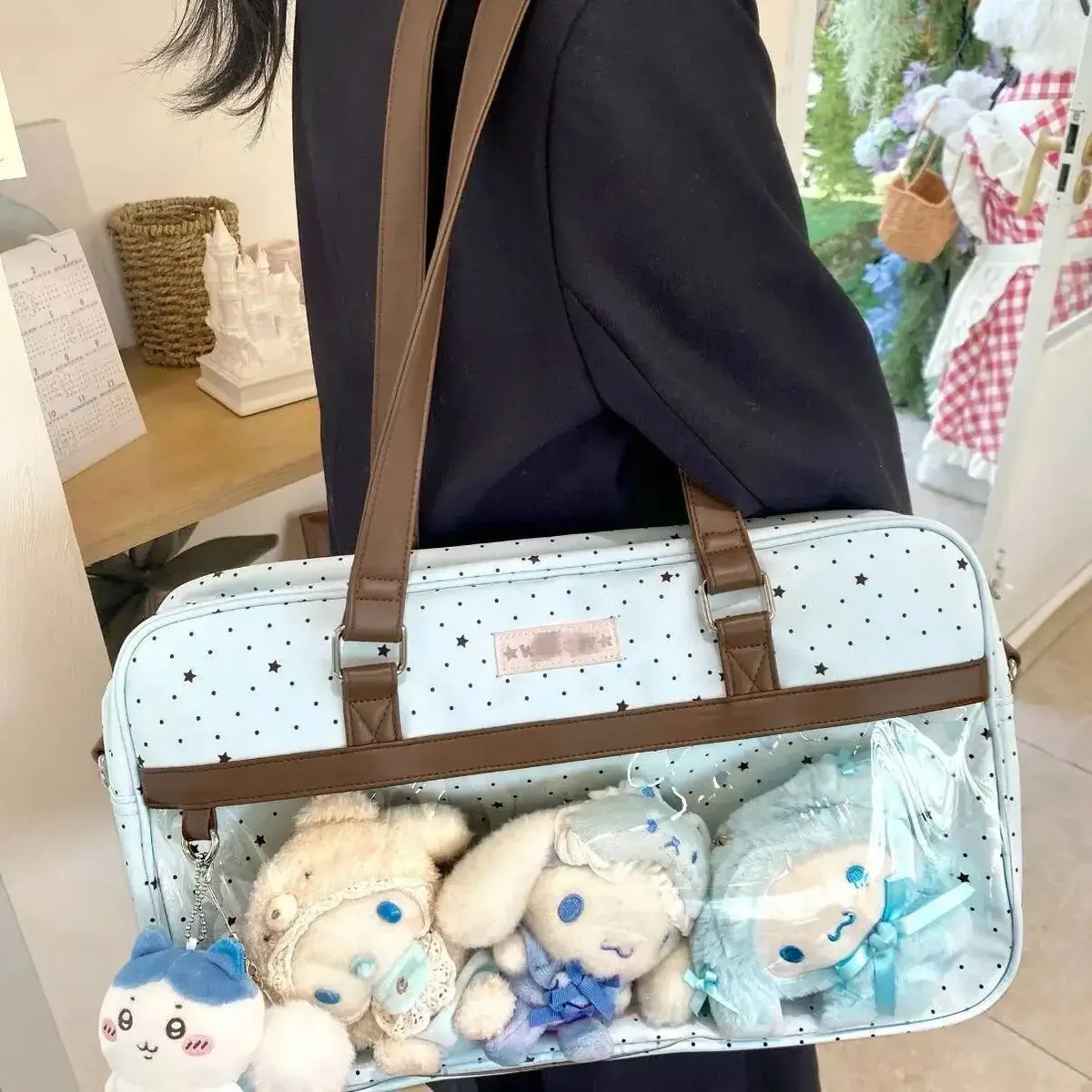 nouveau y2k mignon dentelle ita sac grande capacité lolita filles poche transparente bricolage badge affichage sac à bandoulière décontracté à pois sac à main