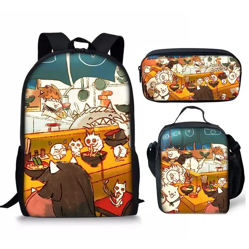 the battle cats – ensemble de trois pièces, sac à dos pour étudiant, sac à stylos, sac de repas, ensemble de trois pièces