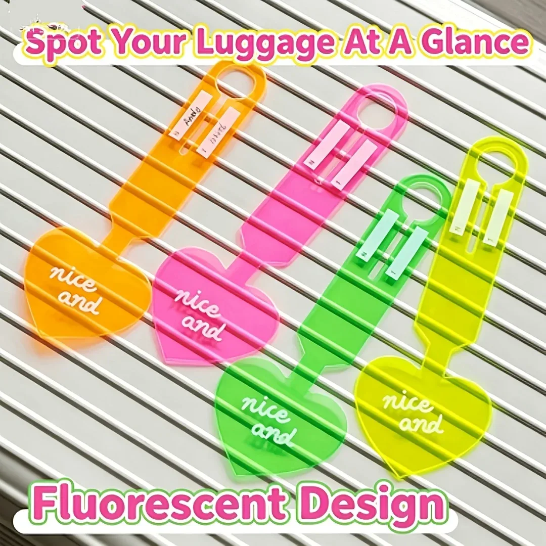étiquette bagage pvc transparente vert bleue forme cœur anti-vol facile identification voyage sac valise