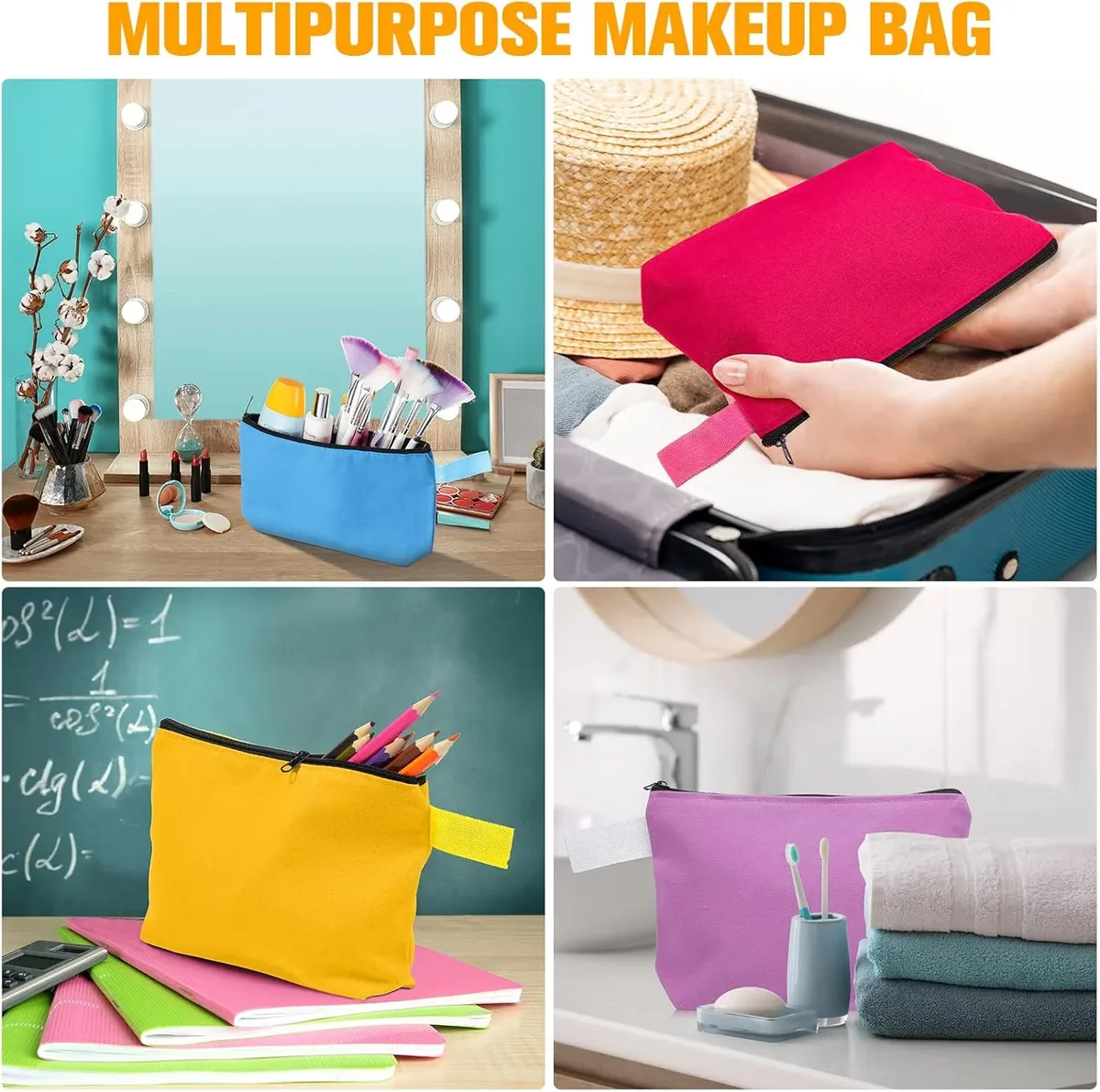 organisateur voyage cosmétique tissu coton couleur solide fermeture éclair crochet grande capacité sac rangement pinceaux maquillage papiers toilette