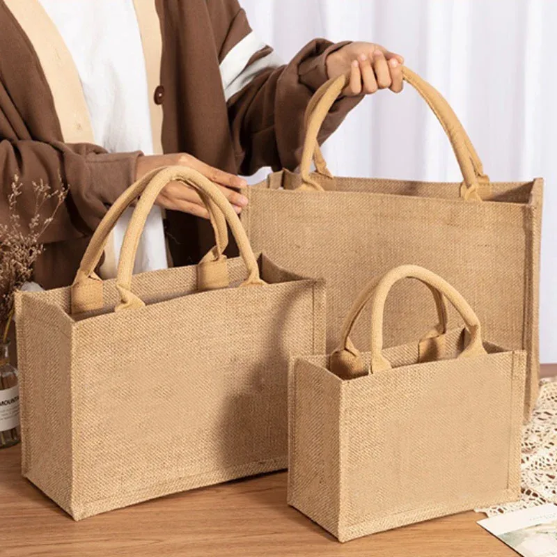 sac fourre-tout en lin vintage pour femmes, sacs à main de plage d'été, sac de bricolage rétro, sac à cuillère portable, sac à provisions multiple top foy