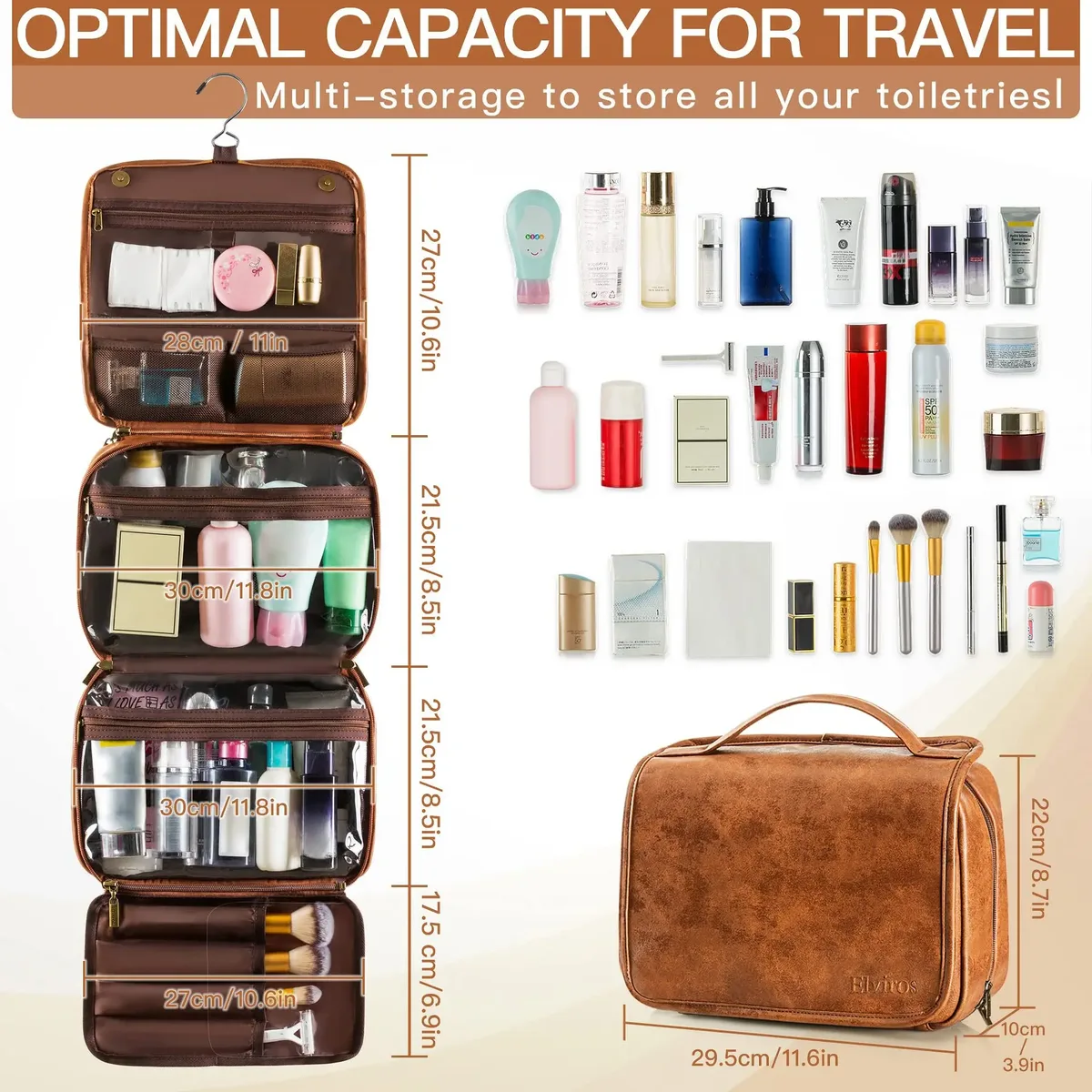 trousse de maquillage de voyage pour femmes, grande capacité, organisateur de cosmétiques portable, sacs de toilette, porte-brosse sur pied vertical