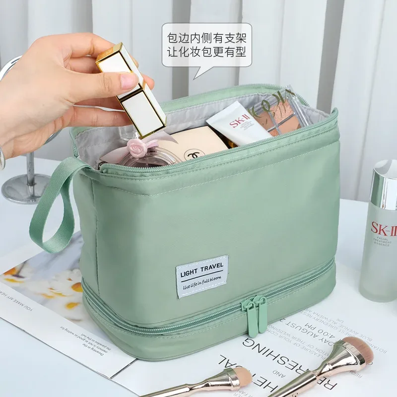 trousse de toilette de grande capacité, à double compartiment, organisateur de maquillage, trousse de voyage, accessoires de voyage portables.