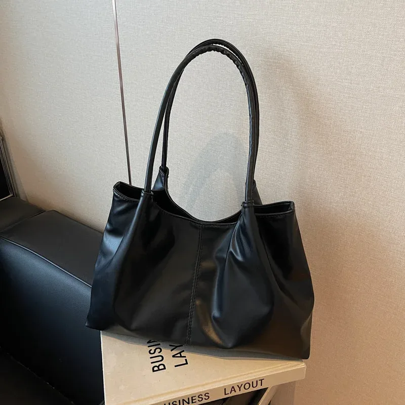 sac à main pour femme tendance, grande capacité, sac fourre-tout pour les trajets quotidiens, sac à bandoulière pour femme, sac à main en cuir pu souple noir, shopping