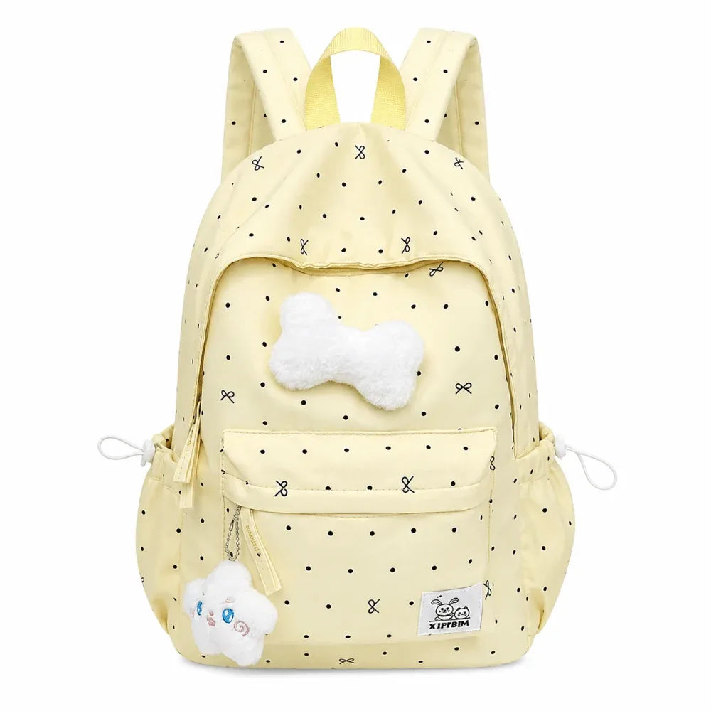 sac à dos tendance léger à pois, décontracté, respirant, pour étudiants, durable, avec nœud, grande capacité, pour filles