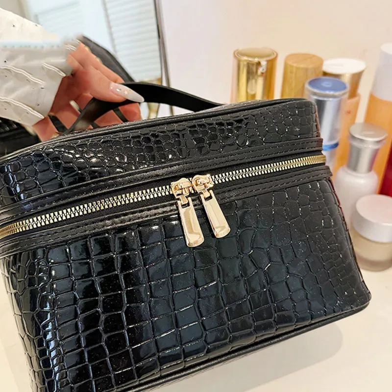 trousse de maquillage à motif crocodile, grande capacité, organisateur de cosmétiques portable, trousse de toilette pour femmes, pochette de maquillage