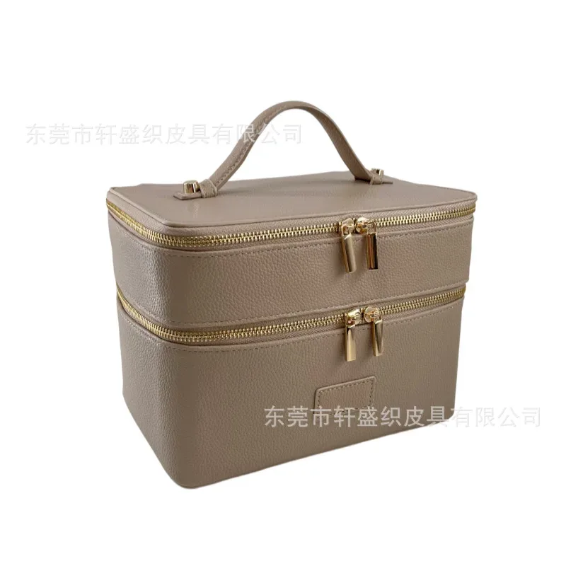 sac à main en cuir, style trousse de toilette, imperméable, grande capacité, sac de voyage pratique, sac de rangement pour maquillage, double couche, voyage décontracté