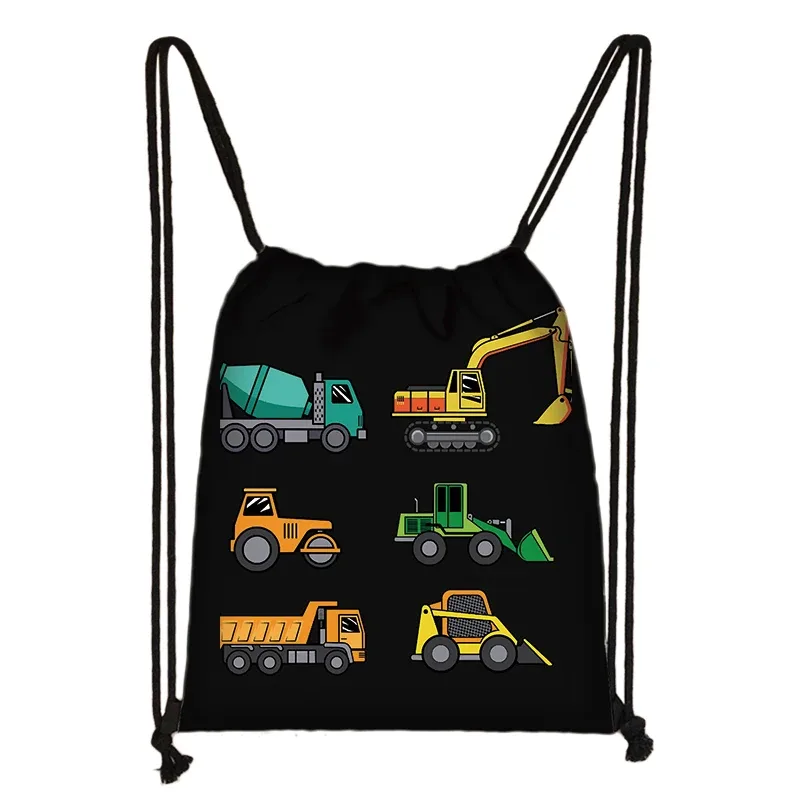 sacs à dos en toile de véhicule d'ingénierie pour adolescents, sac de rangement portable, impression de camion de pompier ebtractor cartoon, proximité wstring