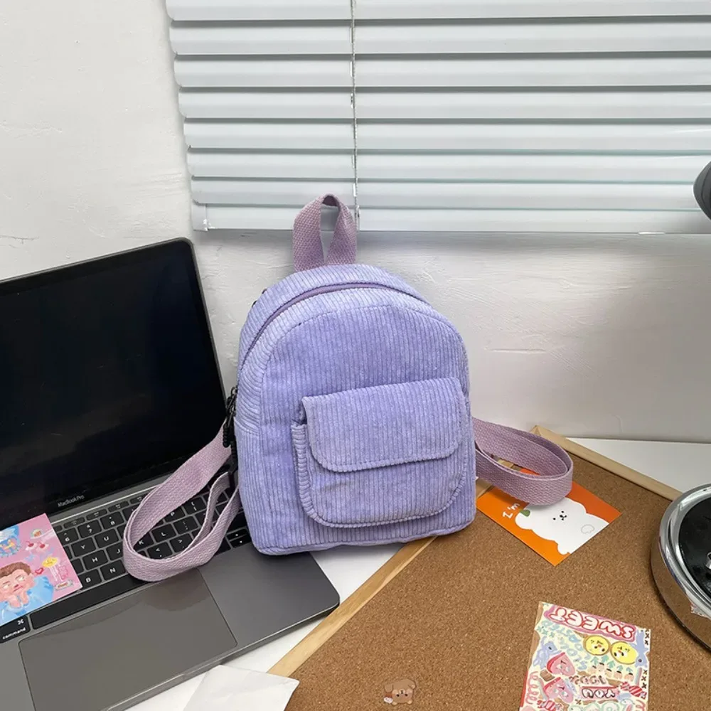 mini sac à dos tendance en velours côtelé de couleur unie, léger, pour voyage, en dacron, petits sacs à dos d'extérieur