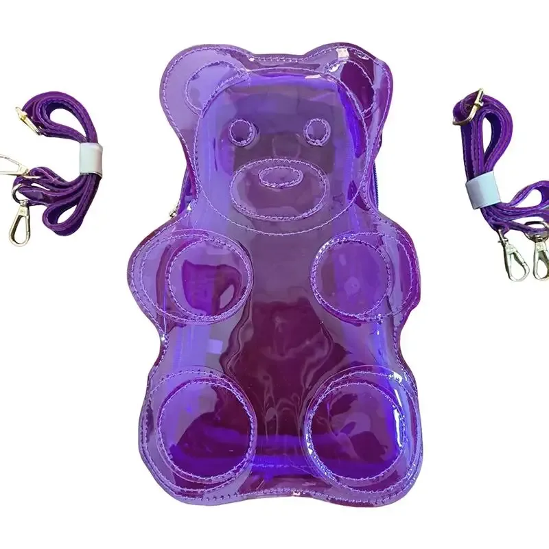 sac à dos transparent en pvc couleur bonbon y2k, sac bandoulière mignon en forme d'ours pour adolescentes, idéal pour l'école et l'usage quotidien