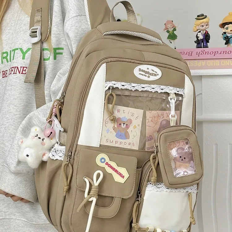 sac à dos transparent style scolaire mignon, grande capacité, décontracté, à double bandoulière pour les élèves du collège et du lycée