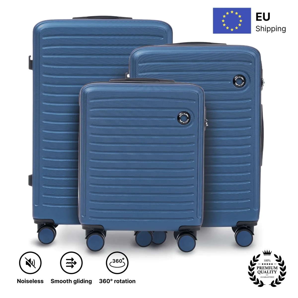 ensemble de 3 valises durables en abs + coot (28 "/24"/20 ")  roues 360 verrouillage cryptographique |   cabine de voyage, grande et moyenne |   dimensions environ 75x50x30 cm/64.5x44x26.5 cm/55x40x20 cm |   couleurs : champagne, jaune, noir, bleu marine