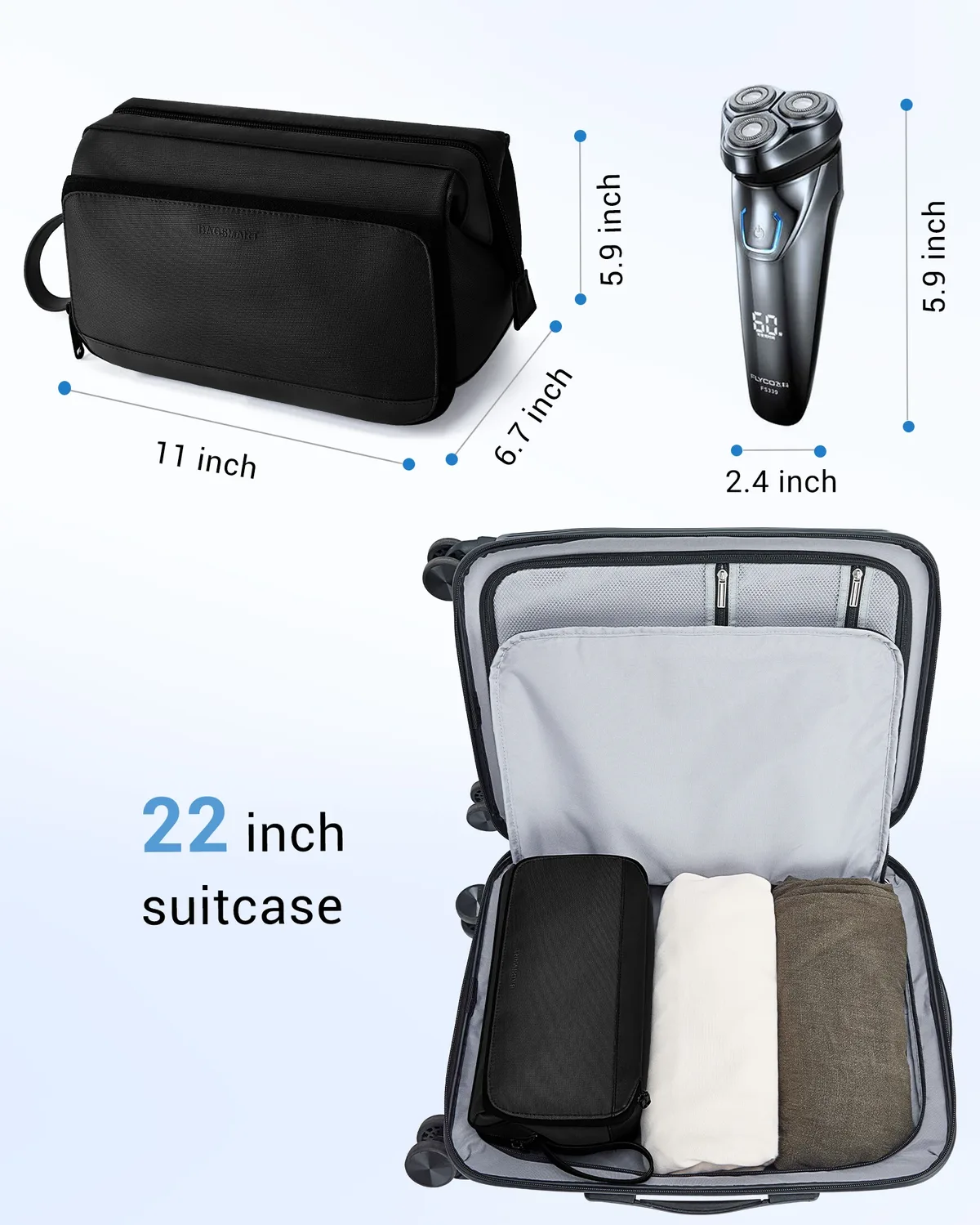 trousse polyester noir compartiments poches maille ouverture large rasage hygiène voyage cosmétiques organisation skincare