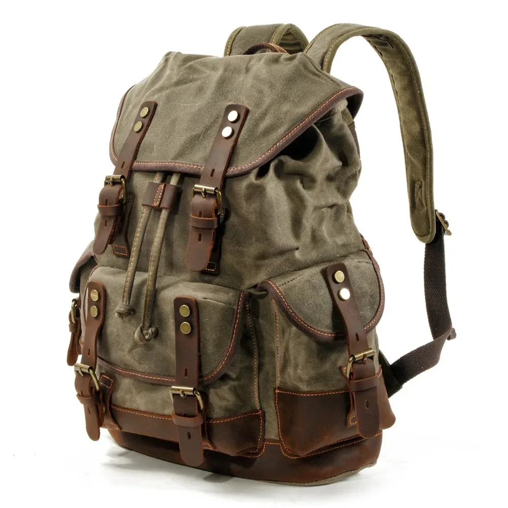 sacs à dos vintage en toile pour hommes, sacs à dos pour ordinateur portable, sacs à dos imperméables, grands sacs à dos de randonnée en toile cirée, sacs à dos de voyage vintage