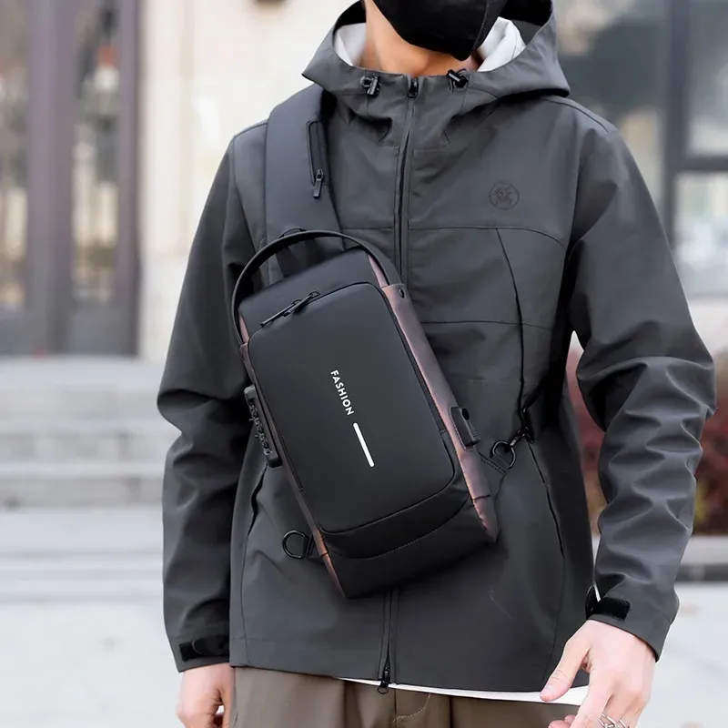 sac de poitrine antivol pour homme avec serrure à code et port usb, sac à bandoulière imperméable pour les voyages, le travail et le cyclisme