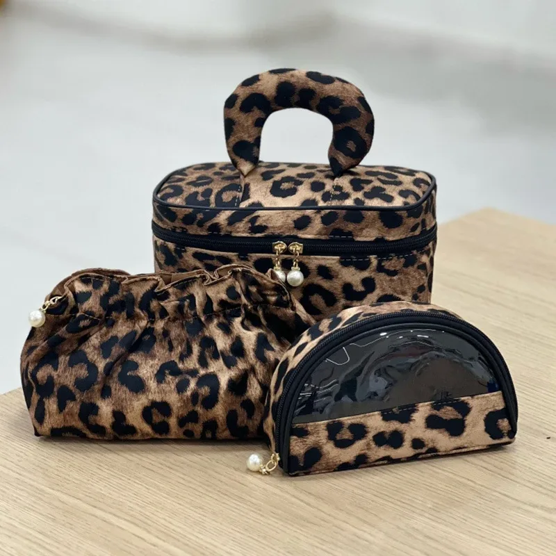 sac de maquillage léopard personnalisé, pochette de voyage portable de grande capacité pour cosmétiques, organisateur, mallette de rangement à fermeture éclair, sacs à main