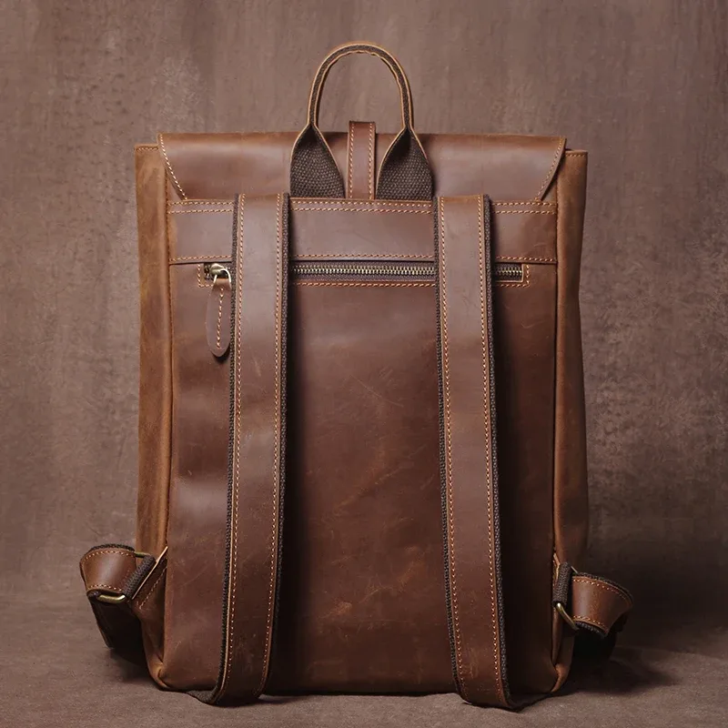 guro – sac à dos rétro en cuir véritable pour hommes et femmes, sac de voyage à rabat simple, en cuir de vache naturel, cartable de luxe, sacs à dos de banlieue quotidiens