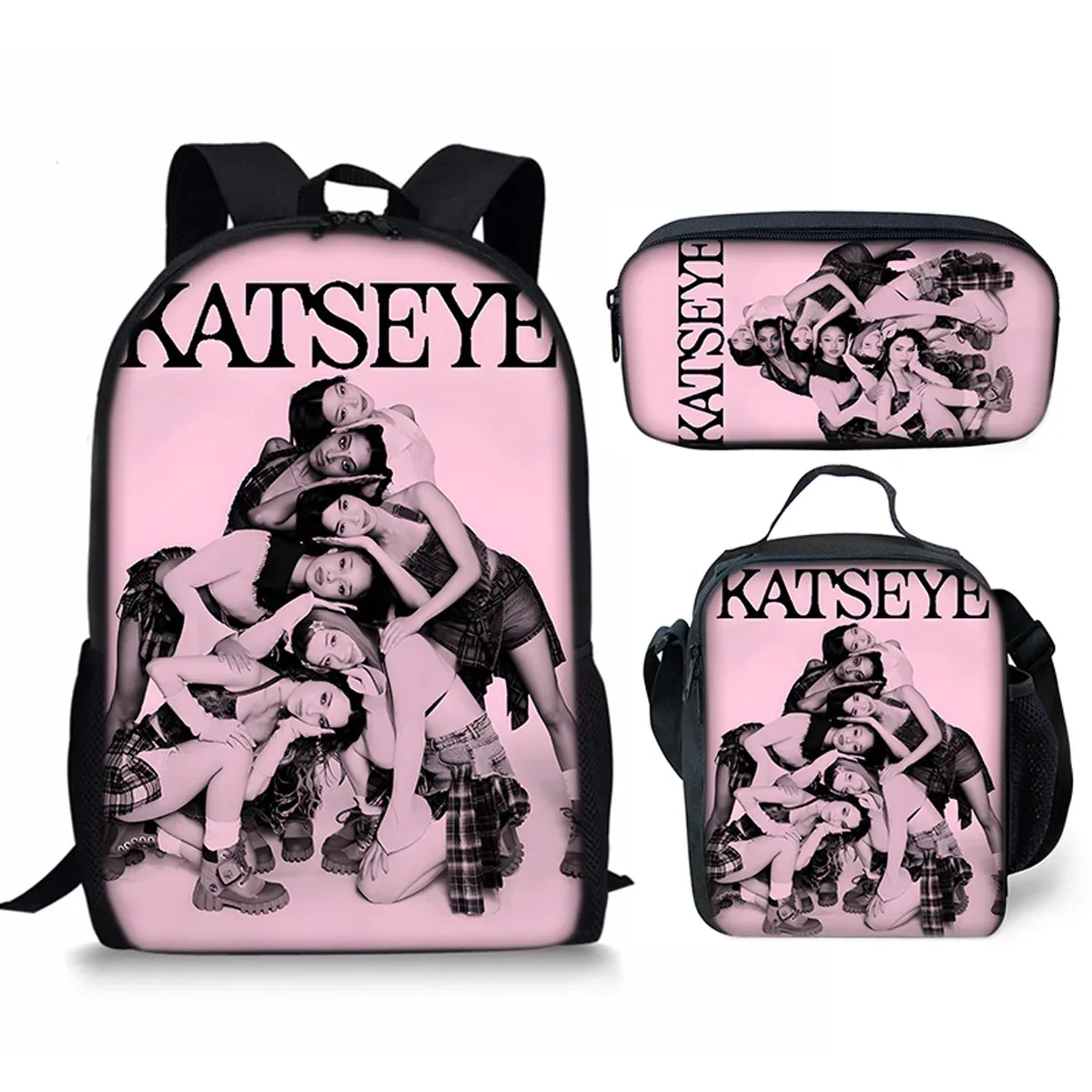 sac à dos d'école kpop katseye 3d imprimé, 3 pièces/ensemble, avec sac à déjeuner et trousse à crayons – nouveauté amusante et populaire de luxe