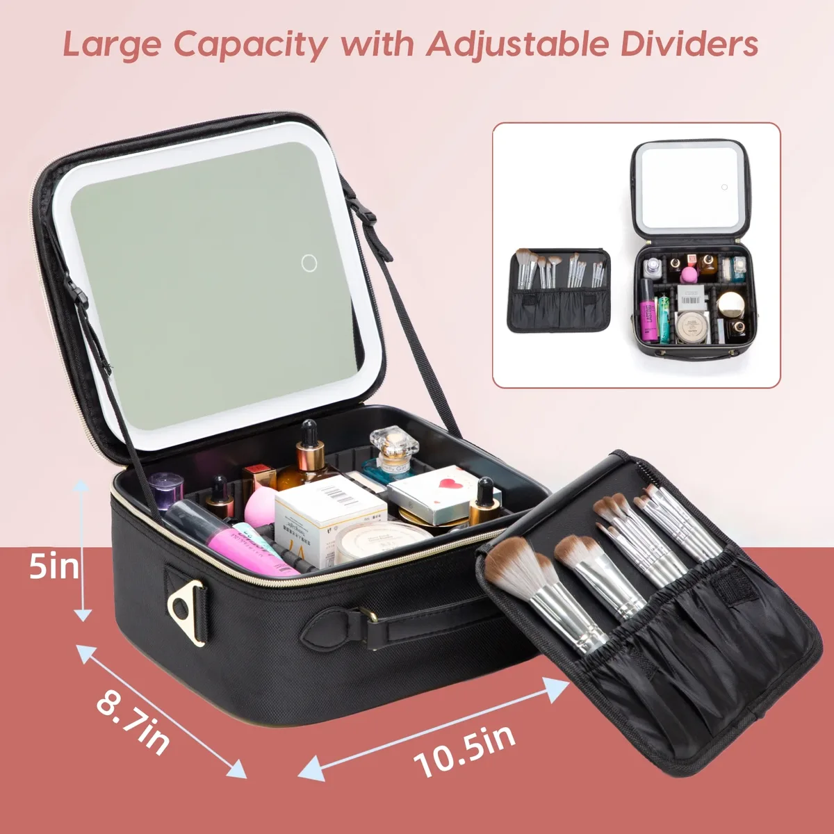 Trousse de maquillage en cuir PU avec miroir pour femme, étui à cosmétiques multifonctionnel, grande capacité, résistant à l'eau, nouveau, 2024