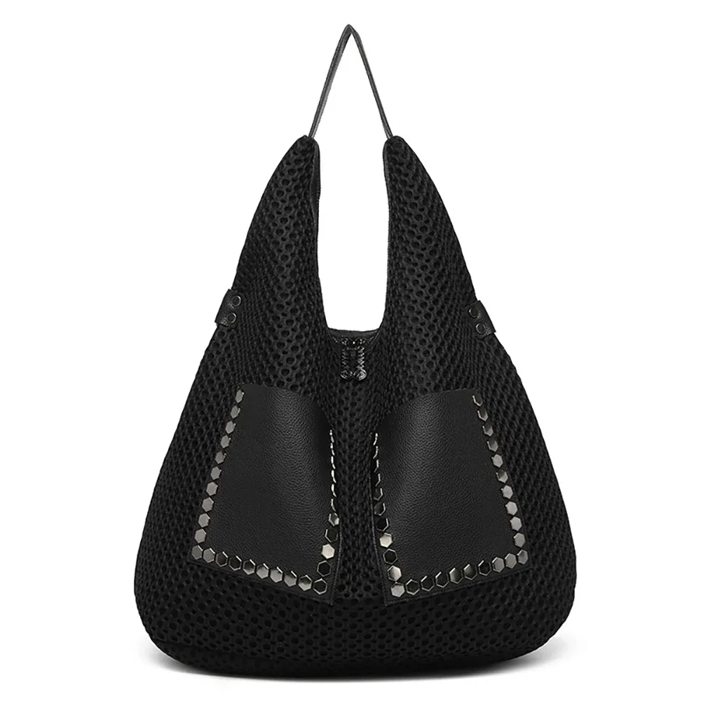 femmes fourre-tout sac style européen rivet conception évider sacs à bandoulière été en plein air décontracté grande capacité sac à bandoulière