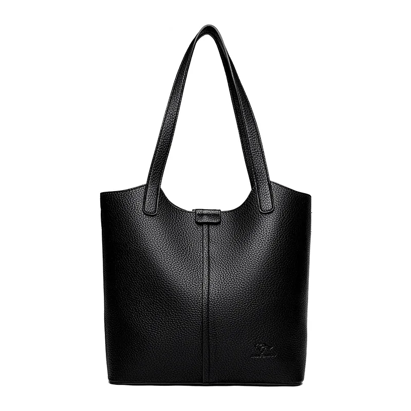sac à bandoulière en cuir souple pour femmes, marque authentique, fourre-tout décontracté, couleur unie, sac à main design simple, sac de transport
