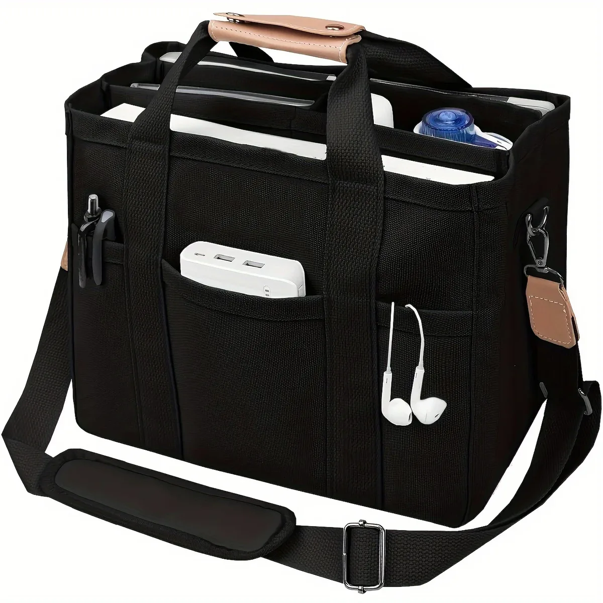 sac à bandoulière multi-poches de grande capacité avec compartiments, design de sac fourre-tout multifonctionnel, poignée robuste, beige