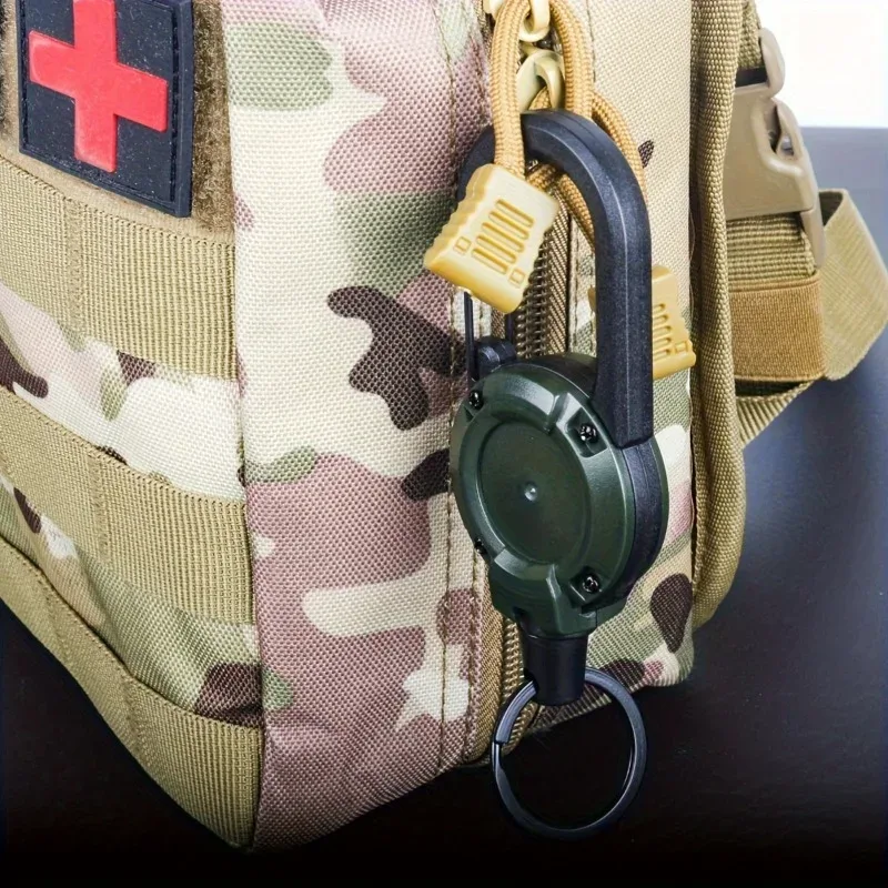 cadenas crochet métal noir porteclé rétractable tige anneau poignet ressort ceinture sac dos militaire usage voyage