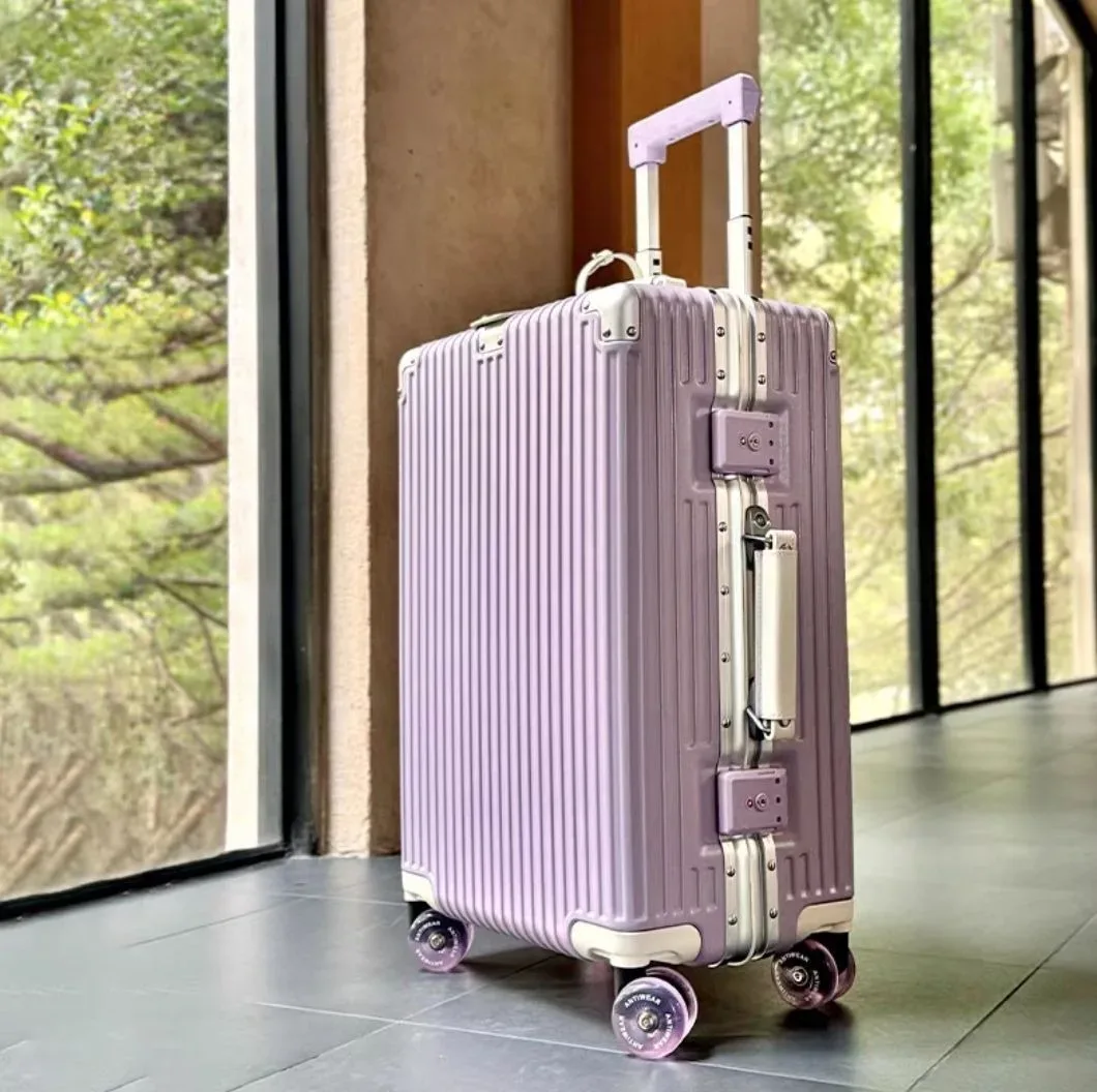 valise à main avec cadre en aluminium, avec roue rotative silencieuse colorée, serrure tsa, boîtier de chariot de voyage, bagages roulants de haute qualité