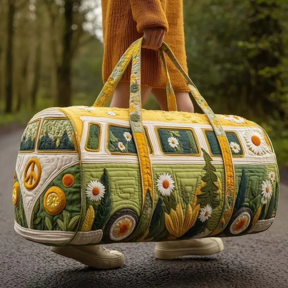 sac de voyage matelassé grande capacité en forme de bus imprimé, en matériau souple, style rétro