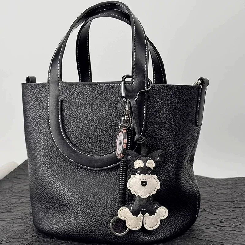 dessin animé animaux mignons schnauzer lanière sac pendentif en cuir pu sac à dos pendentif porte-clés pour les femmes cadeau d'anniversaire