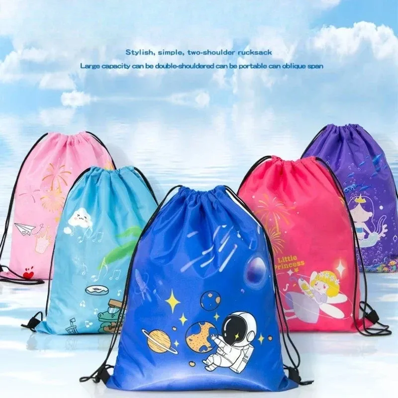 sac à dos à cordon de serrage avec imprimé espace et dessin animé, sac de sport de grande capacité, sac de rangement de voyage étanche, 1 pièce