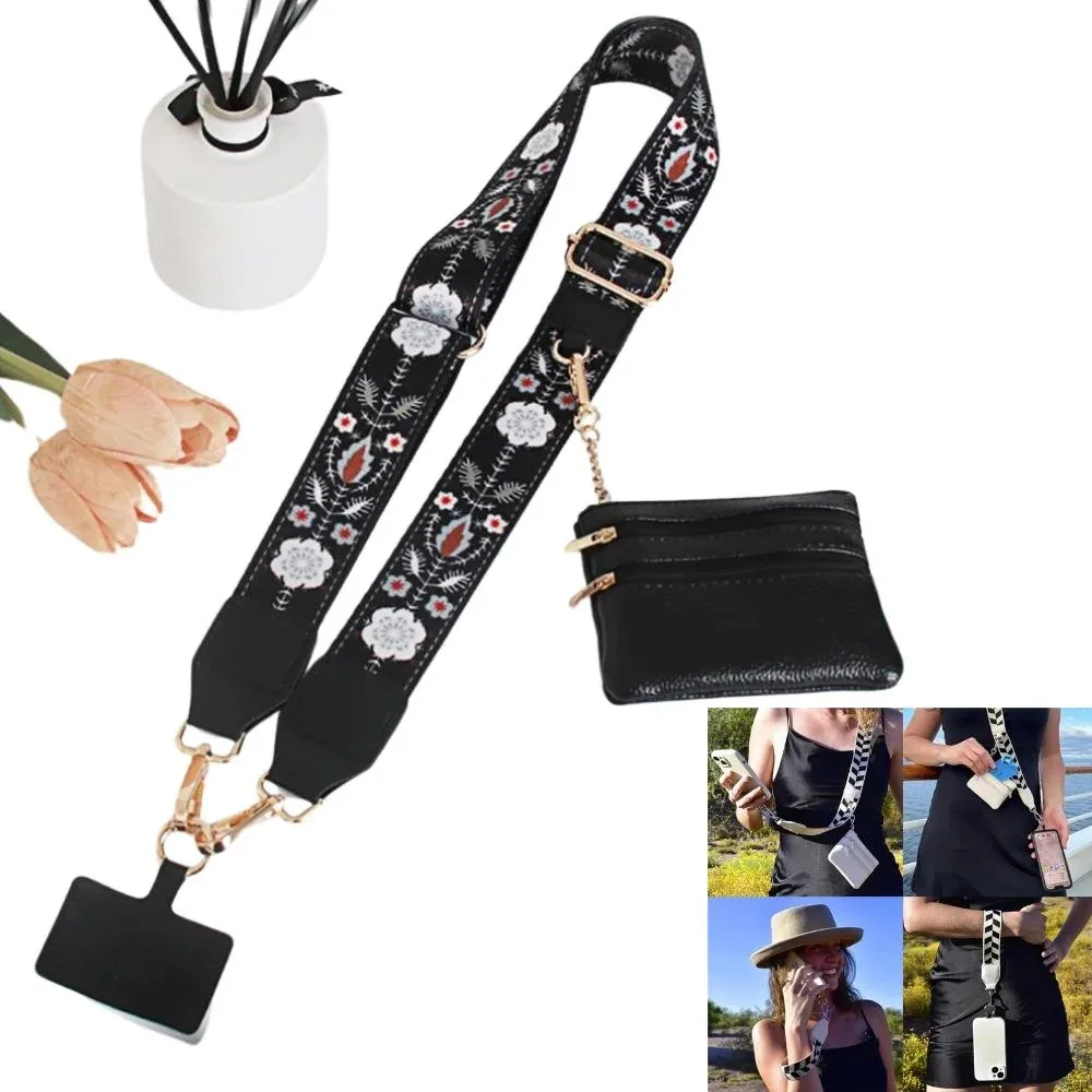 lanière réglable pour téléphone portable, 4 pièces/ensemble, avec portefeuille, clip anti-perte et sangle go pour téléphone, sangle de sac à bandoulière pour dames
