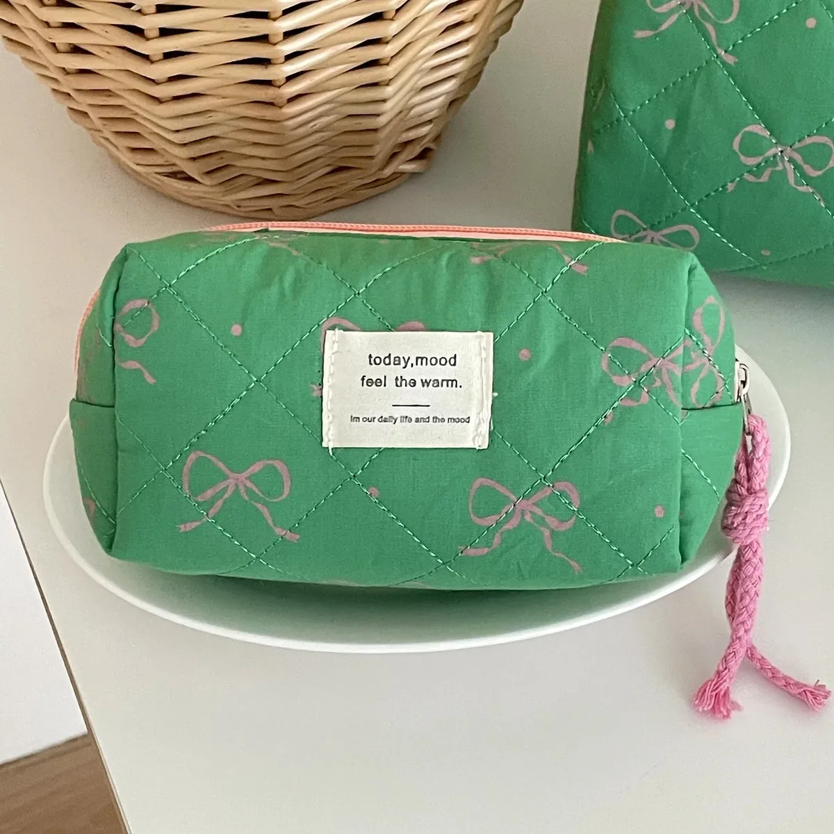 sac à cosmétiques bow flower, sac de toilette de grande capacité, sac de rangement matelassé de style court, sac à main souple portable