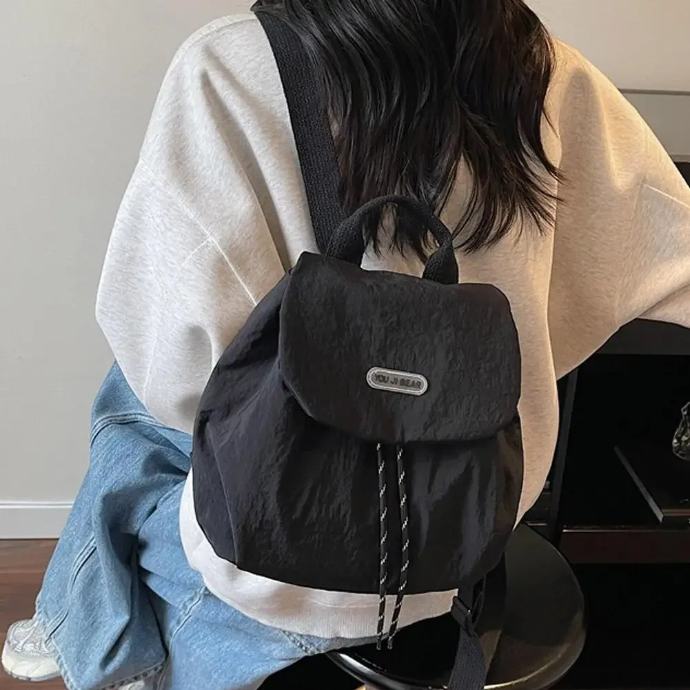 sac à dos en nylon souple avec cordon de serrage, petit sac à dos coréen pour femmes, sac à dos léger de voyage décontracté pour étudiants et navetteurs