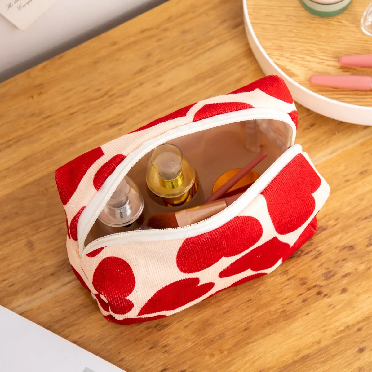 sac de maquillage à motif de cœur rouge pour femmes, organisateur de cosmétiques de toilette, sac à fermeture éclair, pochette de lavage de voyage, sac à cosmétiques, sacs de maquillage féminins